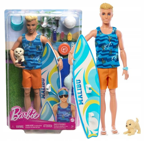 Barbie Ken Doll with Surfboard and Pet