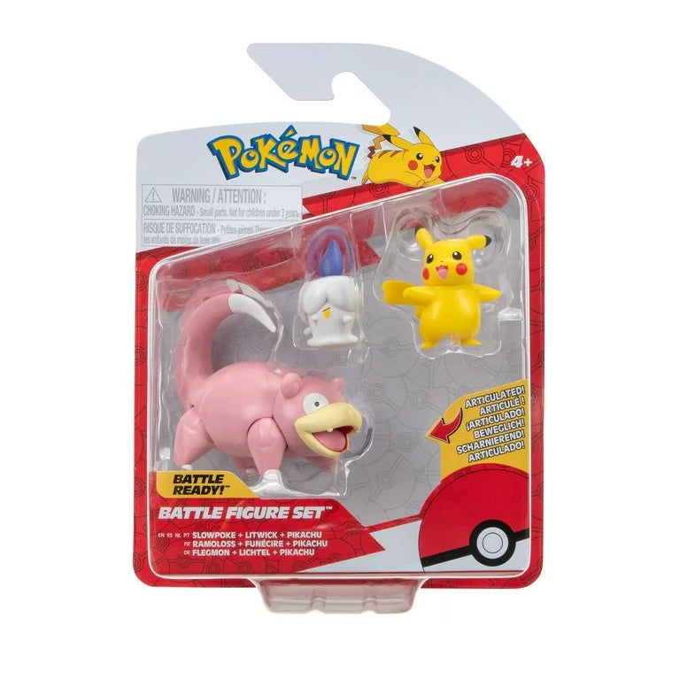 Pokémon Battle Figure Set - Slowpoke, Litwick, Pikachu