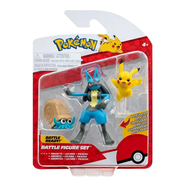 Pokémon Battle Figure Set - Omanyte, Lucario, Pikachu