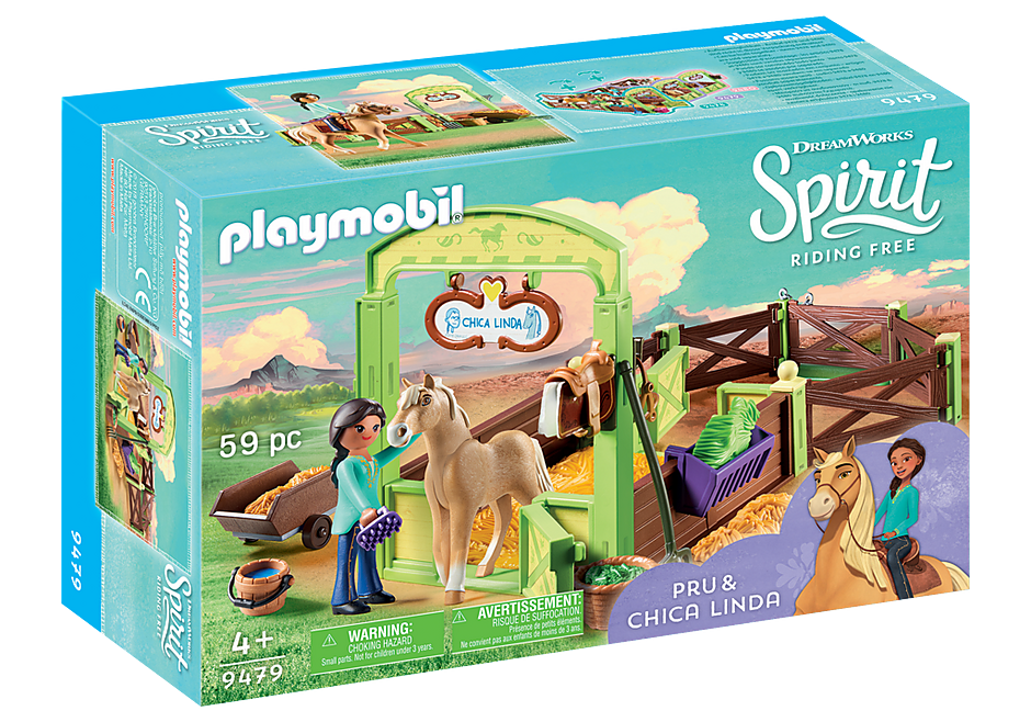 Playmobil Spirit 9479 Pru & Chica Linda with Horse Stall