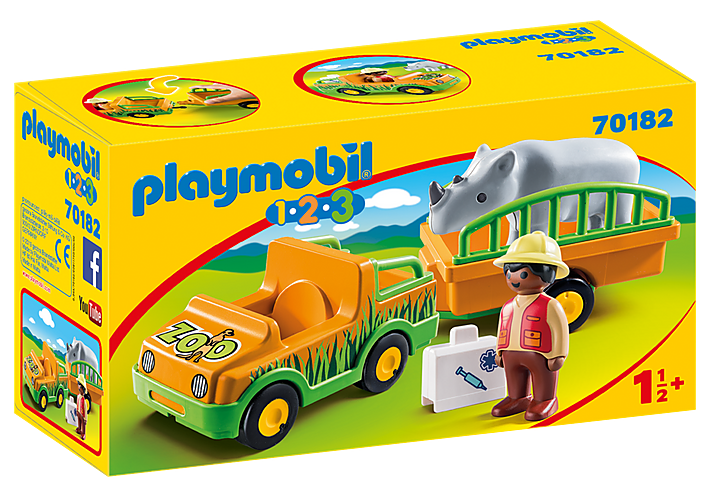 Playmobil 1.2.3 70182 Zoo Vehicle with Rhinoceros