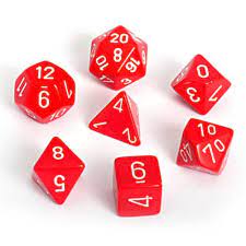 Opaque Red/White Polyhedral 7 Die Set