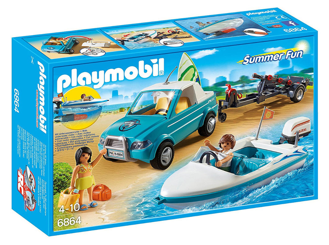 Playmobil Summer Fun 6864 Surfer Pickup with Speedboat with Motor